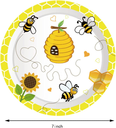 Bee Themed Party Supplies,Bee Party Tableware Set for Kids Girls Honey Butterfly Birthday Decorations, Includes Plates Cups Napkins Straws Utensils Serves 16 Guests