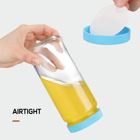 8 Pack Glass Juicing Bottle Drinking Jars with 2 Straws & 2 Lids w Hole- 16 OZ Travel Water Cups with Colored Airtight Lids, Reusable Tall Mason Jar for Juice, Boba, Smoothie, Tea, Kombucha