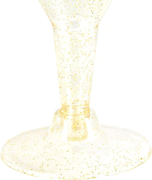 Liacere 24 Pack Gold Glitter Plastic Martini Glasses - 6.25oz Disposable Cocktail Glasses - Plastic Margarita Glasses Perfect for Wedding & Party