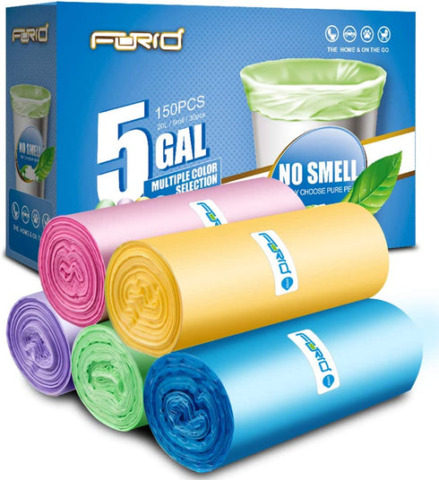 Small Garbage Bags - FORID 4 - 5 Gallon Trash Bags Durable Trash Can Liners for Home Office Bathroom Bedroom Waste Bin(5 Colors 150 Counts)