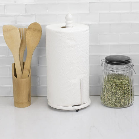 Home Basics Lattice Collection Cast Iron Paper Towel Holder (White)