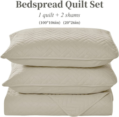 SEMECH Queen Beige Quilt, Queen Sized Bedspread, Beige Bedspread Quilt 3pcs Including 1 Quilt and 2 Shams 100''x106'' (Full / Queen, Sand Beige)