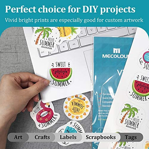 MECOLOUR Premium Printable Vinyl Sticker Paper for Cricut Glossy White 20 Sheets Waterproof, Dries Quickly Vivid Colors- Tear Resistant - for Any Inkjet & Laser Printer