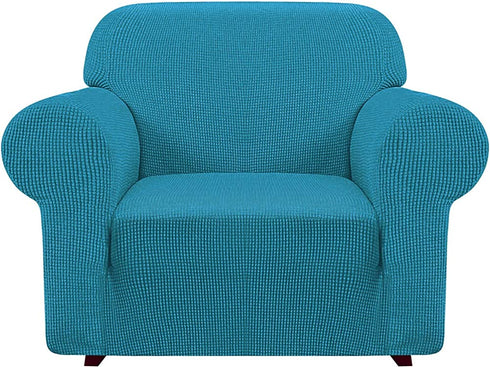 iCOVER Chair Sofa Slipcover, One Piece High Stretch Armchair Couch Cover, Machine Washable Spandex Jacquard Fabric, Bottom Elastic Easy to Install, Non-Slip Furniture Protector,Peacock Blue