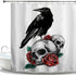 HIYOO Halloween Flower Skull and Raven Shower Curtain with Hooks, Bathroom Sugar Skeleton Shower Curtain, Horror Scary Hallowmas Waterproof Fabric Shower Curtain Sets - Red / Green 60" W x 72" L