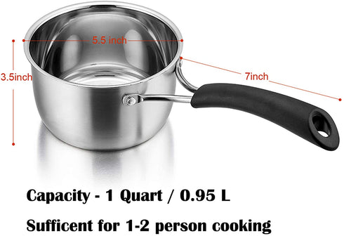 P&P CHEF 1 Quart Saucepan, Stainless Steel Saucepan with Lid, Small Sauce for Home Kitchen Restaurant Cooking, Easy Clean and Dishwasher Safe