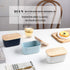 KOOV Porcelain Large Butter Dish with Lid for Countertop, Airtight Butter Container with Oak Lid, Butter Crock, Perfect for 2 Sticks of Butter, Texture Series (Sky)