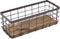 TIEYIPIN Small Metal Wire Storage Basket, Detachable Wood Base Storage Organizer Bin Basket for Kitchen Cabinets, Bathroom, Pantry, Garage, Laundry Room - Brown