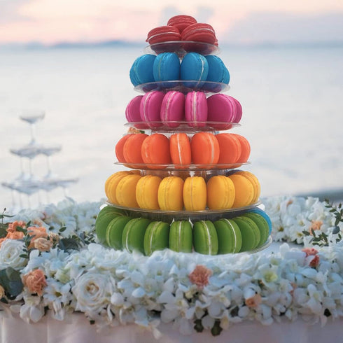 Round Macaron Tower Stand, 6 Tiers Cupcake Holder Stand Cake Display Rack Adjustable Tiers for Wedding Birthday Party Decor