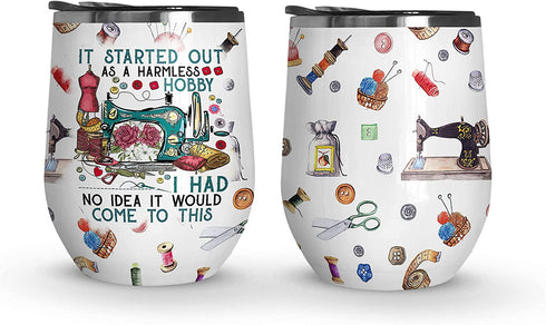 64HYDRO 12oz Sewing is My Passion Sewing Pattern Insulated Wine Tumbler with Lid - Stainless Steel Wine Glass for Travel, Office, Home - ABLZ2206001Z