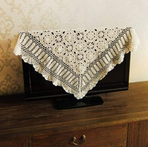 Hetao 100% Cotton Handmade Crochet Square Tablecloth Doilies Lace Table Covers ,Beige, 31 Inch