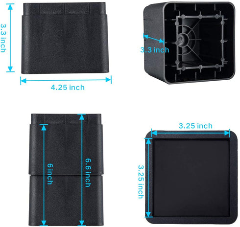 BTSD-home Bed Risers 3 or 6 Inch Heavy Duty Stackable Furniture Risers for Sofa Table Couch Chair Bed Raisers Blocks 4 Pack Black