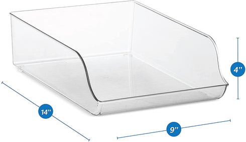 Set Of 4 Refrigerator Organizer Bins Plastic Fridge Water Bottle Storage Dispenser, Pop Soda Can and Drink Holder for Pantry Kitchen Cabinets and Freezer, BPA Free, Clear