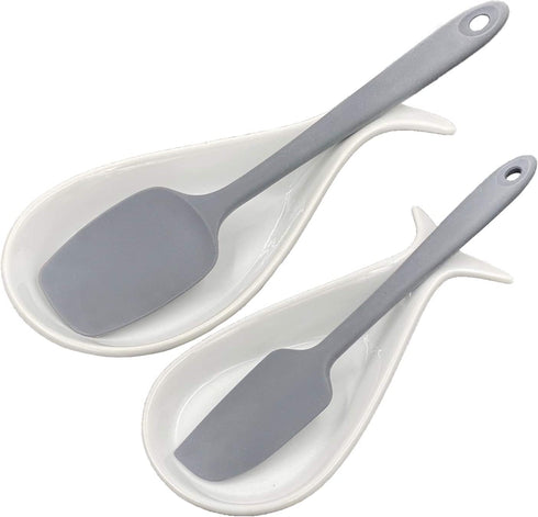 Fish Spoon Rest Ceramic for Kitchen Set of 2, White