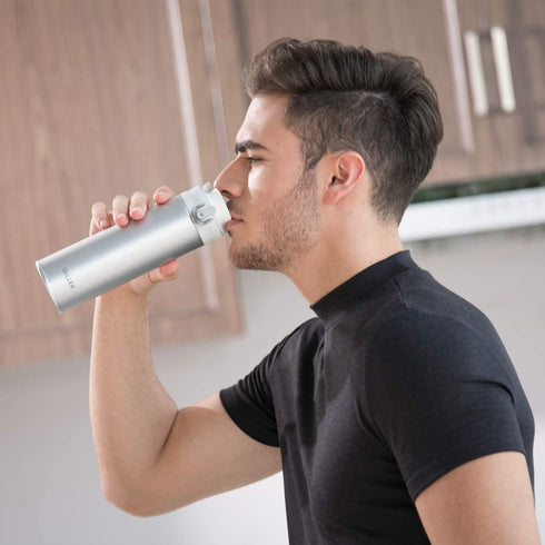 DILLER Thermos Coffee Travel Mug - 17oz Vacuum Insulated Water Bottle, Thermal Vacuum Drink Flask Keeps 24 Hours Cold & 12 Hours Hot (Silver, 17 oz)
