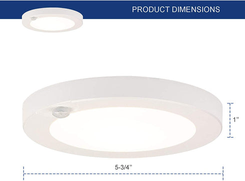 Ciata 7 Watts (40-Watt Equivalent) 650 Lumens 5.75-inch Diameter Integrated LED Motion Sensor Flush Mount Indoor Fixture for Closet Garage Basement (4000K, 1 Pack)