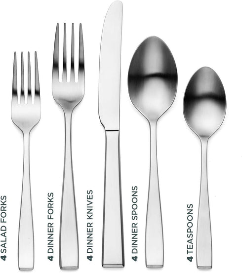 Godinger Flatware Set, Matte Finish Stainless Steel Cutlery Silverware Flatware Sets, 20 Piece Set, Service for 4
