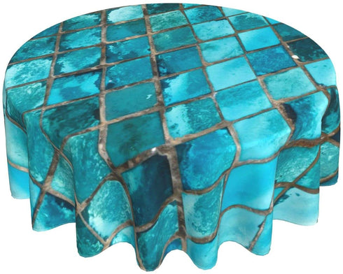Tablecloth 60 inches Turquoise Blue Waterproof Washable Round Table Cloth Cover for Party Banquet Home Dinner Decor