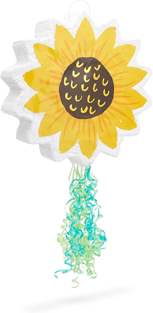 Small Sunflower Pull String Pinata for Birthday Party, Baby Shower Decorations (13 In)