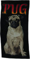 Zeckos White Pug Dog 30 x 60 inch Black Beach Towel