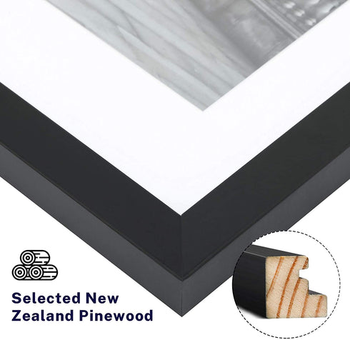 ONE WALL Tempered Glass 11x14 Picture Frames Display Pictures 8x10 or 5x7 with Mat or 11x14 Without Mat, Black Solid Wood Photo Frames for Wall and Tabletop - Mounting Hardware Included