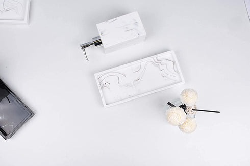 Mightree Vanity Tray Toilet Tank Tray, White Elegant Marble Pattern Bathtub Tray, Vanity Bathroom Organizer for Collect Small Things, Make-up Desk Tray, Resin Dresser Jewelry Tray, Small Size