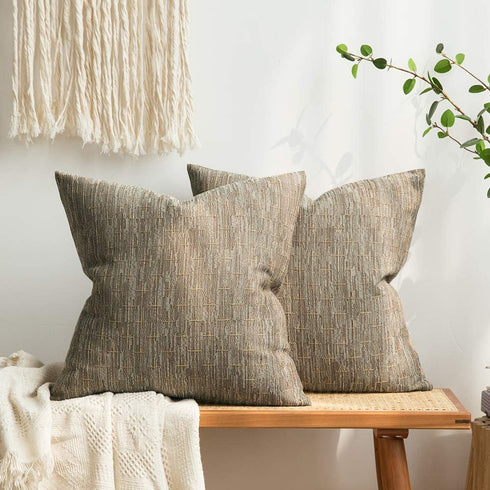 MIULEE Pack of 2 Decorative Burlap Linen Throw Pillow Covers Modern Farmhouse Pillowcase Rustic Woven Textured Cushion Cover for Sofa Couch Bed 18x18 Inch Brown