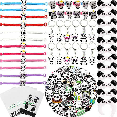 108Pcs Panda Party Supplies Favors Panda Keychains Rings Bracelets Panda Balloon Headbands Goodie Bags Stickers Toys Prizes Gift Carnivals for Kids Girls Panda Birthday Party Favor Supplies Goodie Bag Fillers