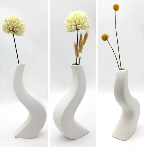 Serdic S Curve Tall Ceramic Vase 11inch Modern Decorative Flower Vase for Wedding, Gifts, Kitchen, Living Room or Flower Shop White
