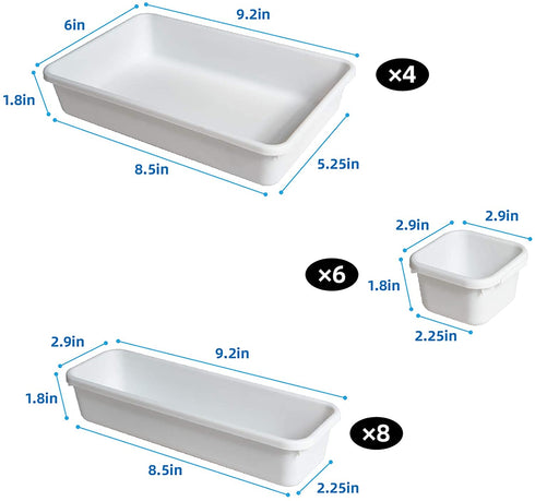 BYCY 18 Pcs White Drawer Organizers Trays Set Drawer Dividers for Kitchen Office Bathroom, Interlocking Bin Pack ( 18 Pieces )