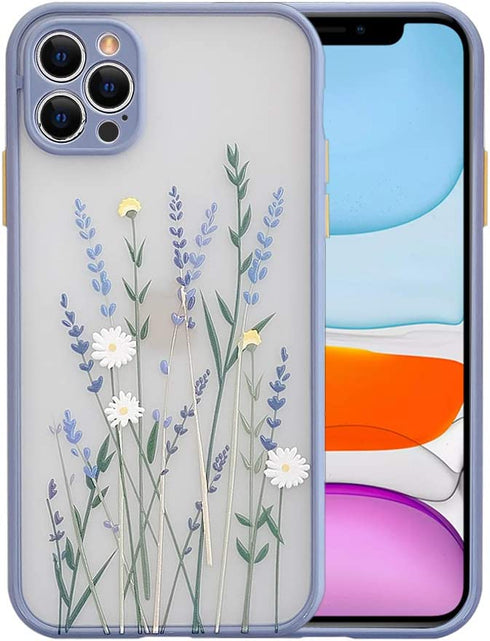 Ownest Compatible with iPhone 12 Pro Max Case for Clear Flower Frosted PC Back 3D Floral Girls Woman and Soft TPU Bumper Silicone Slim Shockproof Case for iPhone 12 Pro Max-(Purple-3)