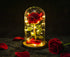 Beauty and The Beast Rose ,Red Silk Rose with Fallen Petals in Glass Dome on Wooden Base,Graduation Gift,Birthday Gifts?Valentine's Day ,Anniversary ,Christmas