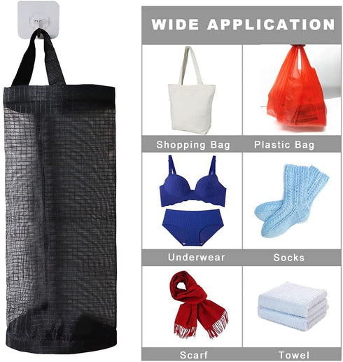 Plastic Bag Holder 2 Packs Mesh Hanging Storage Dispensers (Black 2 Packs)
