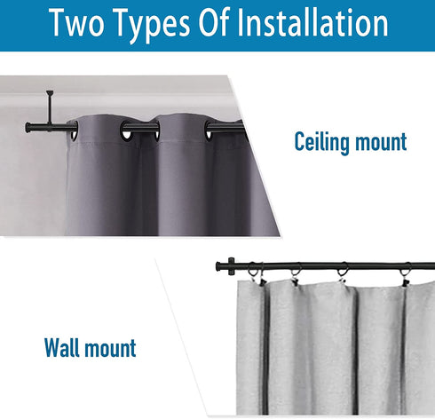 Curtain Rods 72 to 144-1" Curtain Rod with Cap, Curtain Rod for Windows 66 to 120, Hanging Curtain Rod&Wall Mount with Brackets, Outdoor Curtain Rod, Curtain Rods for Windows 72 to 144-Inch: Black