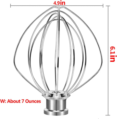 K45WW 6-Wire Whip Attachment Fits KitchenAid Tilt-Head Stand Mixer,Dishwasher Washable 304(18/8)Stainless Steel,Egg Heavy Cream Cakes Mayonnaise Whisk