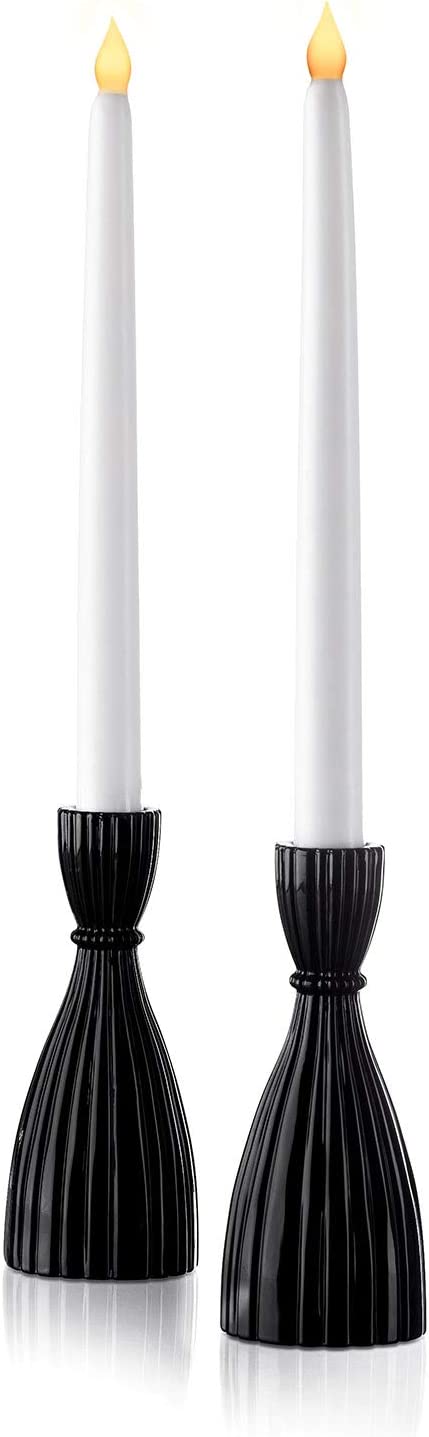 Black Candlestick Holder Set - Glass Taper Candle Holders, Glossy Black Finish, 6 Inch Height, Fits Standard 3/4 Inch Tapered Candles, Modern Kitchen Decor, Halloween Party Centerpiece - Pack of 2