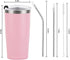 2 Pack Travel Tumblers, 20 Oz Stainless Steel Tumblers with Lids Straws, Vacuum Insulated Tumblers, Double Wall Travel Tumblers, Powder Coated Insulated Coffee Cup for Hot and Cold Drinks, Pink