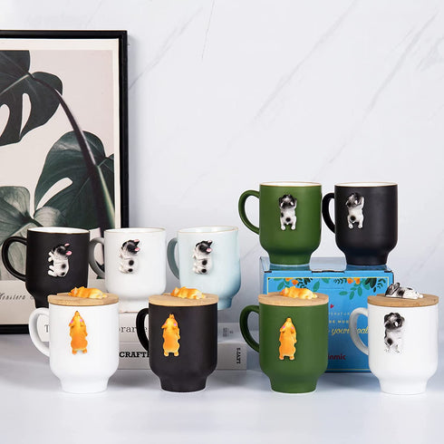 Matte Black Corgi Mug with Original Bamboo Lid,Handcrafted Corgi Gifts for Corgi Lovers Cute Coffee Mug Tea Cup Perfect Novelty Gifts Mug(14oz)(Black, Corgi)