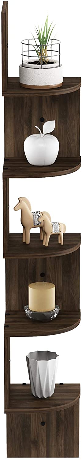 Furinno Rossi Wall Mount Floating Corner Shelf, 5-Tier Radial, Columbia Walnut