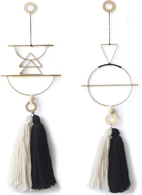 Boho Wall Decor Macrame Wall Hanging Yarn Wall Art Tassel Handmade Home Hanging Décor (Gold)