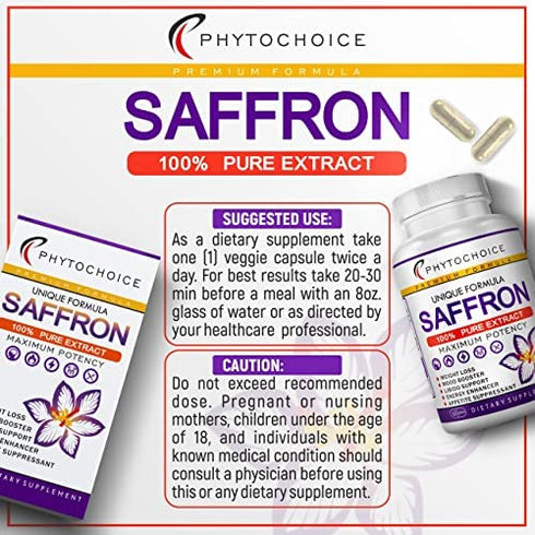 Pure Saffron Extract Natural Appetite Suppressant Supplement for Appetite Control and Healthy Weight Management-Best Hunger Craving Suppressant Saffron Capsules for Weight Loss for Women and Men
