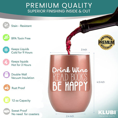 Book Lovers Gifts Women - 12 oz Wine Tumbler or Mug - Idea for Book Club, Librarians, Bulk Readers, Literary, Glass, Bookworm, Reading