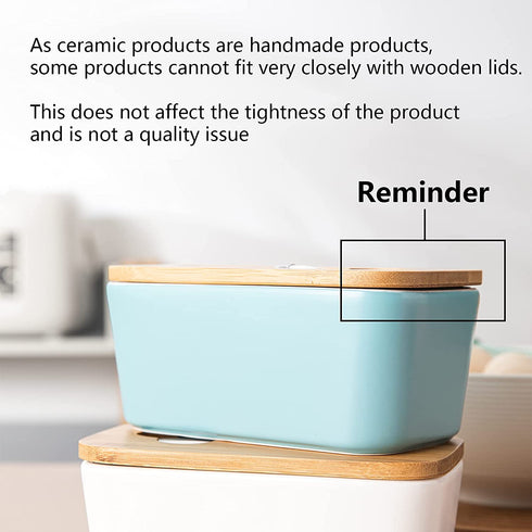 Porcelain Butter Dish with Knife & Wooden Lid, Candiicap Airtight Butter Keeper for Countertop, Large Butter Holder for East West Coast Butter(Matte Black)