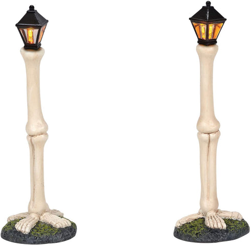 Department 56 Village Collection Accessories Halloween Femur Bone Street Lights Lit Figurine Set, 4.75 Inch, Multicolor