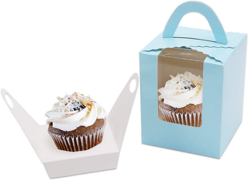 Cupcake Boxes, EUSOAR 25pcs 3.6"x 3.6"x 4.3" Single Cupcake Carrier Containers, Muffin Cupcake Gift Boxes Individual with Window Inserts Handle, for Wedding Birthday Party Treats Gift Packaging Boxes