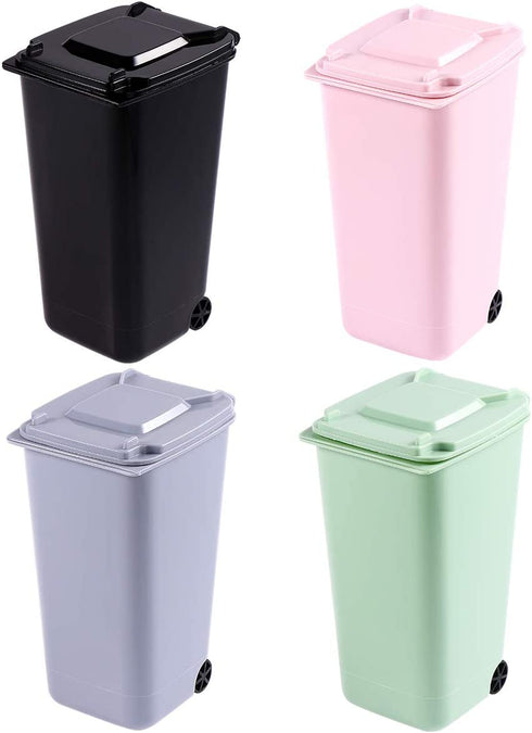 TOYMYTOY Office Trash Can, Desktop Mini Trash Bin, Garbage Bin Set Pencil Cup Holder with Lips & Wheels(4PCS)