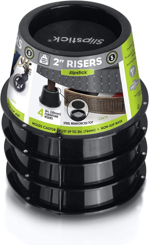 Slipstick CB674 Premium 2 Inch Furniture Risers/Bed Raisers with Steel Reinforced Top (4 Pack) Adds 2" Height, Supports 2,640 Pounds, Stackable with CB671