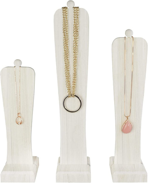 Mooca 3Pcs Wooden Freestanding Necklace Display Stand Holder with Multiple Height, 18 1/8" H, 15 1/4" H, 12 3/8" H, White Color