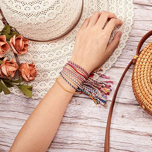 28 Pieces Woven Wrap Friendship Bracelets Handmade Braided Friendship Bracelet Adjustable Colorful Beaded Bracelet