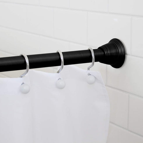 Splash Home Eire Adjustable Tension Hold Shower Curtain Rod, Anti-Slip Bathroom Divider, Rust Resistant, Extendable 42-72 inches, No Drilling, Easy to Use - Matte Black